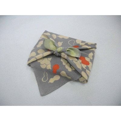 正絹縮緬友禅風呂敷 瓢箪 (グレー) 約45cm×47cm【1320374】