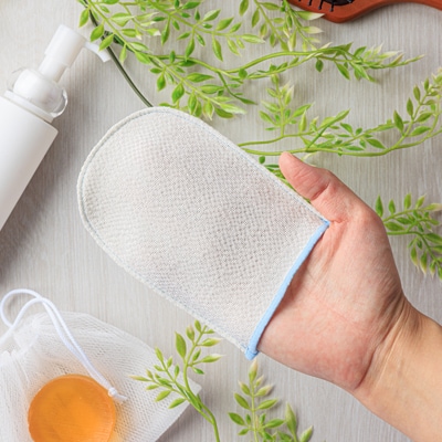 与謝野町 丹後ちりめん「ちりめん美人」シルク洗顔パフ　ブルー　肌に優しいシルク100%　京都与謝野町【1605749】