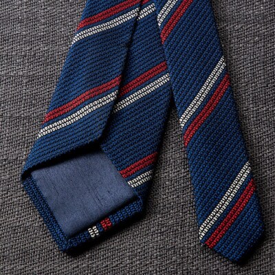 【手織りネクタイ】ネイビー 2ラインタイ kuskafabric 京都・丹後のシルク織物【1099803】