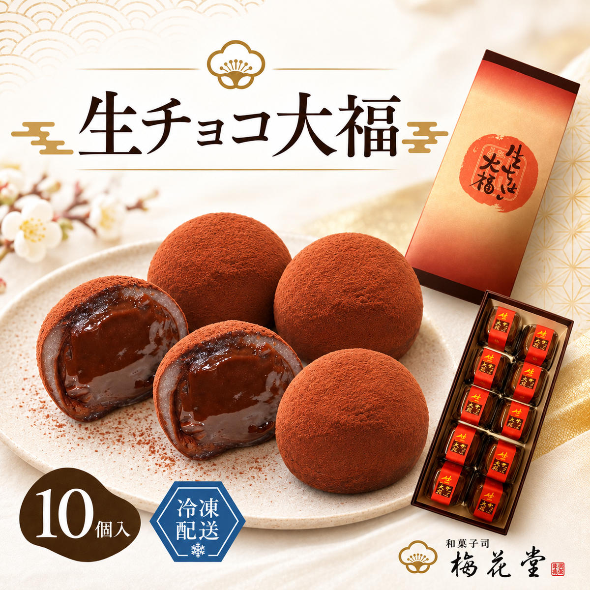 生チョコ大福10個入 /濃厚チョコとふわもち大福 チョコレート和菓子 冷凍スイーツ バレンタイン ホワイトデー 老舗
