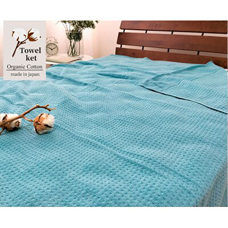 タオルケット シングル 145×190cm ターコイズ オーガニック コットン 薄手 肌掛け 肌掛け布団 夏掛け 夏掛け布団 肌布団 掛け布団 夏 布団 高級 綿100% 日本製 寝具 大阪 大阪府 岸和田市