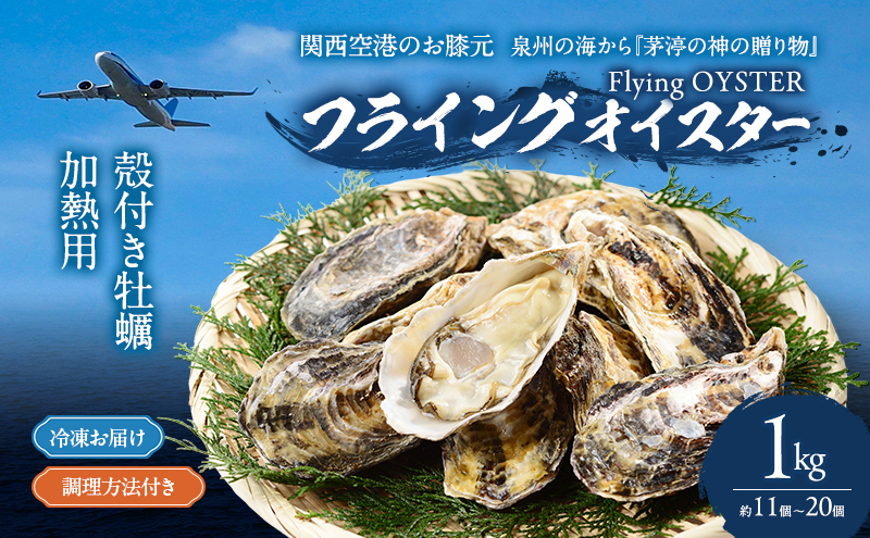 殻付き 牡蠣 1kg 冷凍 加熱用 (約11個〜20個) フライングオイスター 調理方法付き かき カキ 貝 海鮮 鍋 BBQ カンカン焼き ガンガン焼き 蒸し牡蠣 焼き牡蠣 カキフライ おかず 惣菜 フライ 冷凍配送 大阪府 岸和田市