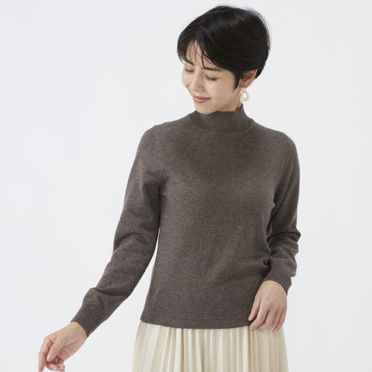 日本製 カシミヤ100% レディース ハイネックセーター モカブラウン 2Lサイズ