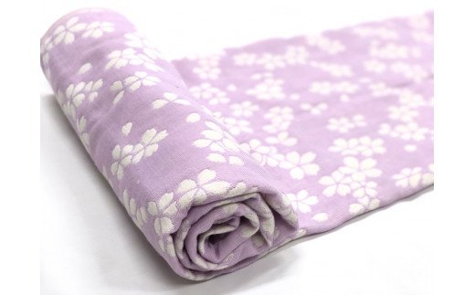 コットンジャカード織 五重ガーゼハーフケット 約100×140cm パープル色 FNG-008 [3241]