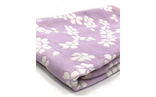 コットンジャカード織 五重ガーゼハーフケット 約100×140cm パープル色 FNG-008 [3241]