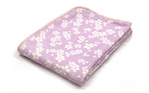 コットンジャカード織 やわらか五重ガーゼケット シングル 約140×190cm パープル色 FNG009 [4599]