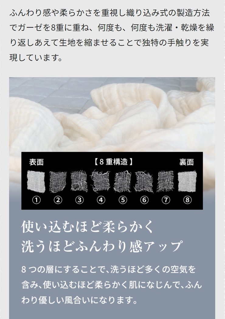 日本製 8重ガーゼケット 年中使える ネイビー ダブルサイズ 180×200cm 綿100%使用 [3264]