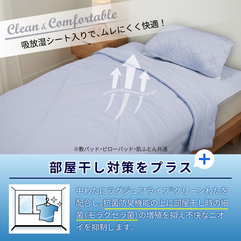 強冷感 ひんやり 敷きパッド セミダブル 夏用 接触冷感 Q-MAX 0.455 抗菌防臭 吸放湿シート入り 部屋干し臭対策 ボリューム敷きパッド ダブルメッシュ 【氷結ポラリスコールド】 | 抗菌防臭 吸放湿 部屋干し臭対策