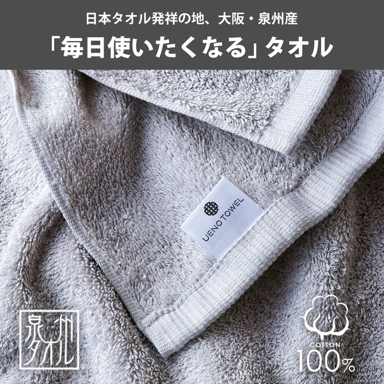 吸水力と肌触りが自慢のデイリーユースバスタオル チャコールグレー 3枚 [4767]