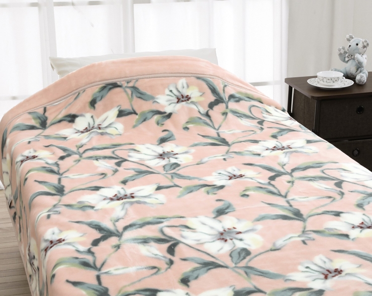 ROMANCE セオラ柄 マイヤー毛布 ピンク シングル 66308810｜花柄 ユリ柄 あったか アクリル 毛布 洗濯可 [4374]