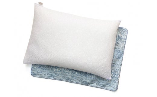 高さ調節簡単 パイプ枕 大(43×63cm)1個 枕カバー ブルー2枚(リーブ柄) [2297]
