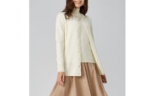 希少ベビーカシミヤ100％ 女性 カーディガン L ホワイト 1枚 20402L WH[0896]