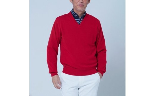日本製 カシミヤ100% Vセーター 赤 2Lサイズ [2608]