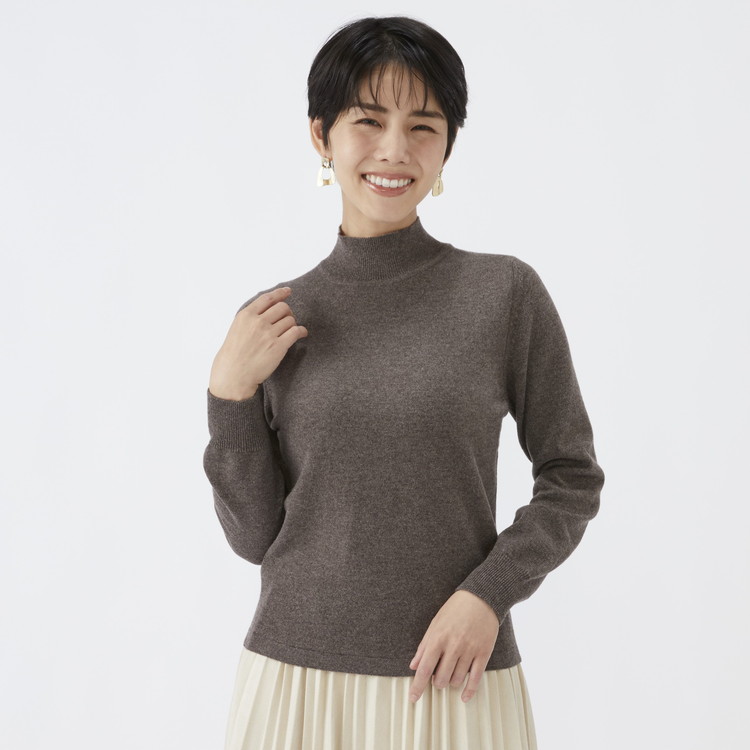 日本製 カシミヤ100% レディース ハイネックセーター モカブラウン S～Lサイズ