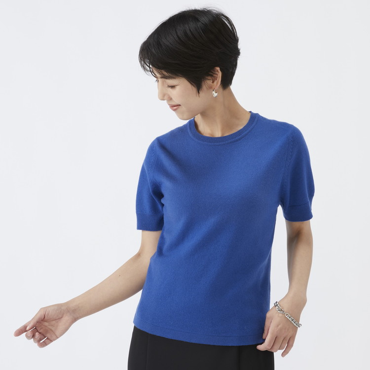 日本製 カシミヤ100% レディース クルーネック半袖 Sサイズ