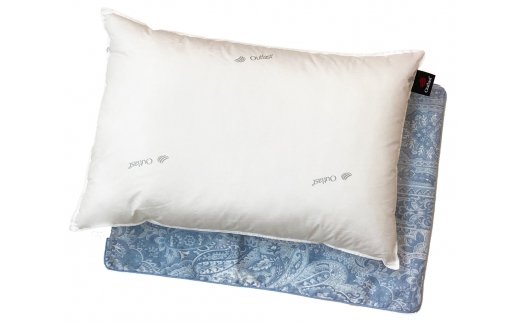 肌温度調整 アウトラストウオッシャブル枕(35×50cm)1個 枕カバー ブルー2枚(リーブ柄) [2291]
