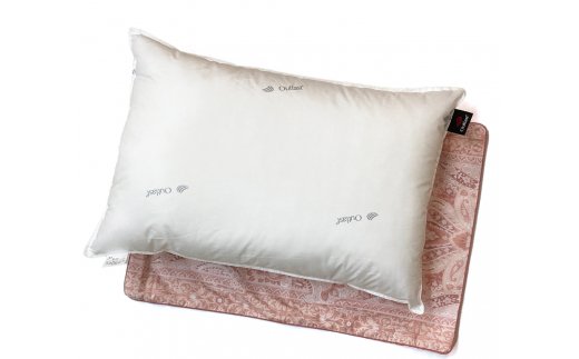 肌温度調整 アウトラストウオッシャブル枕(35×50cm)1個 枕カバー ピンク2枚(リーブ柄) [2292]