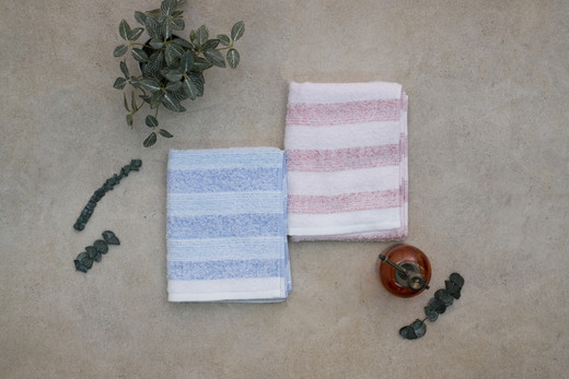 【泉州タオル】軽くてふわふわ！やわらかボーダーフェイスタオル 6枚セット（赤色3枚青色3枚） ｜ 高級 40番手 極細糸 ホテル仕様 柔らかい 肌触り シルクタッチ 吸水 おしゃれ 厚手 ギフト プレゼント 内祝い 日本製 ※離島への配送不可