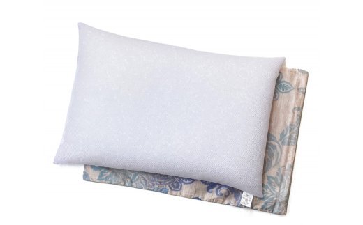 高さ調節簡単 パイプ枕 大(43×63cm)1個 枕カバー ブルー2枚(グラード柄) [2299]
