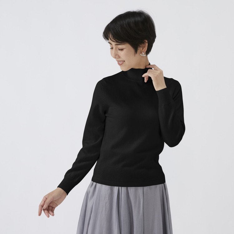 日本製 カシミヤ100% レディース ハイネック ブラック 2Lサイズ