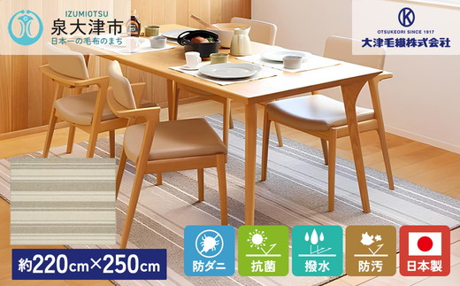 日本製 撥水・防汚 カーペット アイボリー 1枚 約220×250cm 600022211型 [1128]