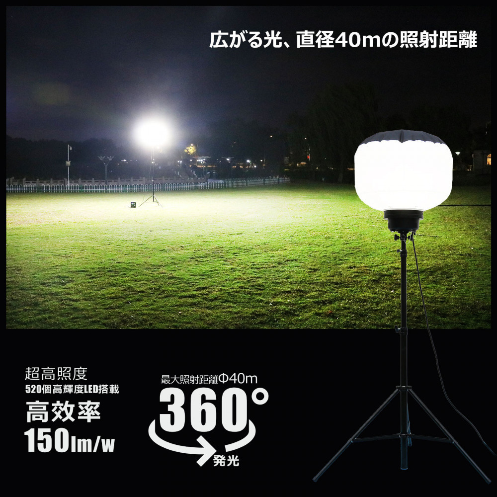 LEDバルーンライト 320W AirGlow(GD-BL320W+JD-BL10K) エリアライト 広範囲照明 工事用照 CB-BL320W10K