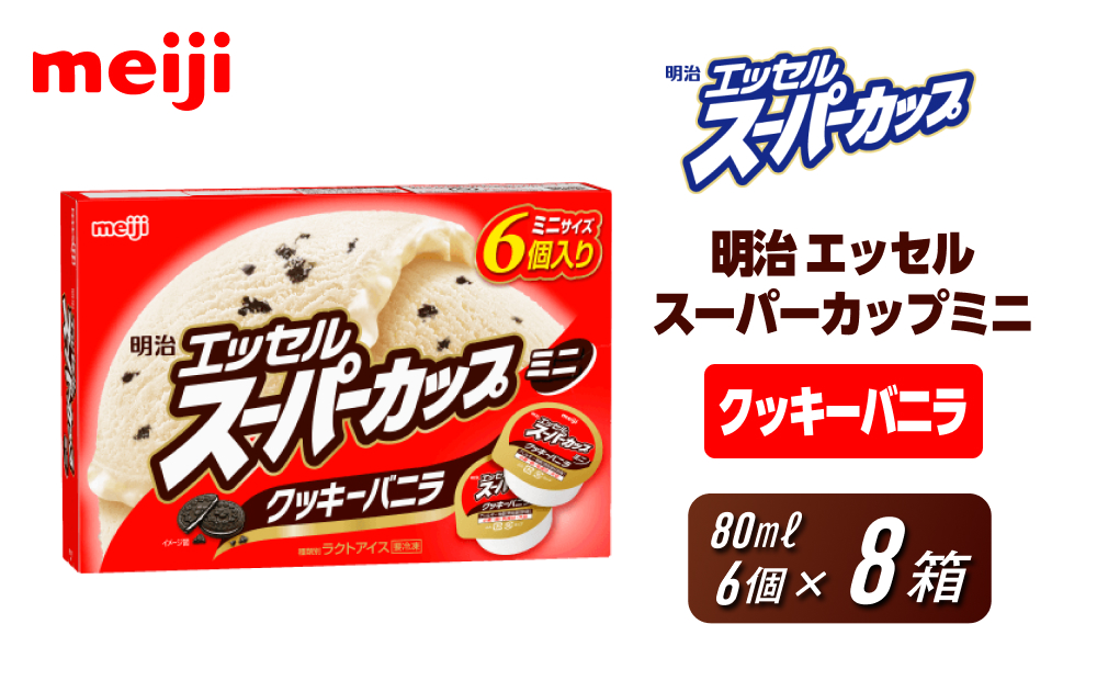 明治 エッセル スーパーカップミニ クッキーバニラ 80ml × 6個　８箱