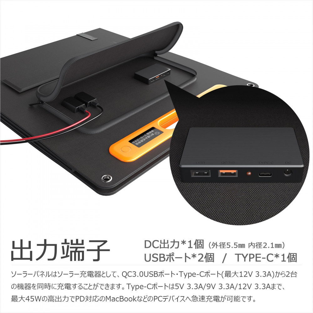 折畳みソーラーパネル 200W 急速充電対応 MC4ケーブル付き 単結晶 高効率 USB Type-C DC MC4 TYH-200WA