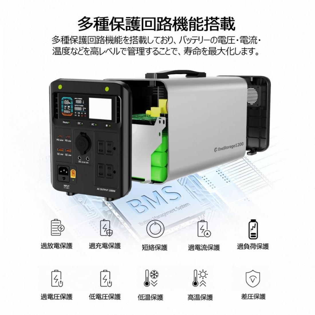 ポ-タブル電源 1008Wh 出力1200W リン酸鉄リチウム ライト付 EPS機能　SPI-1200AT