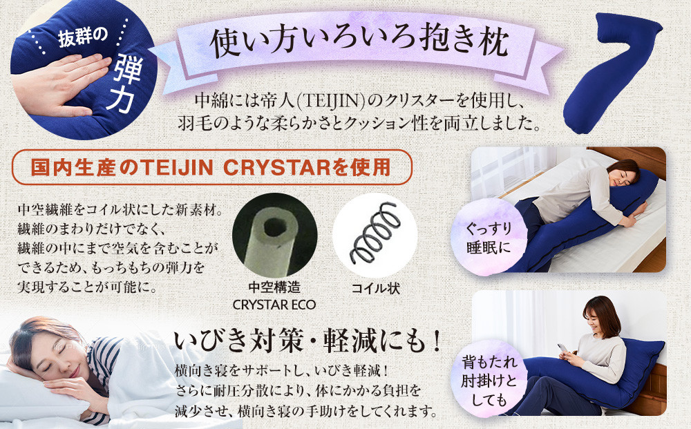 「100時間熟成　抱き枕」和晒しオーガニックコットン７型 (ネイビー)