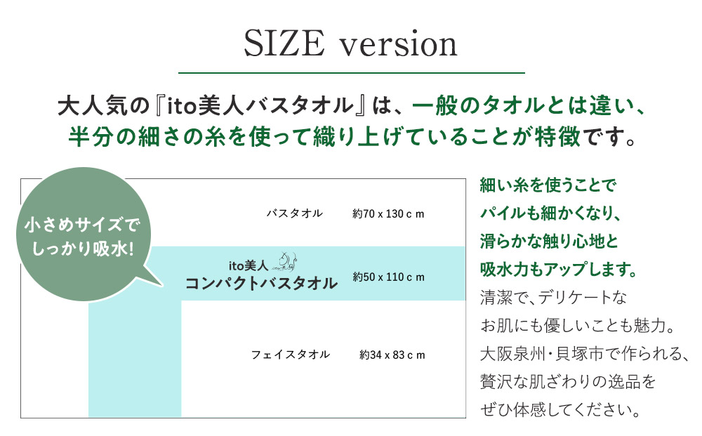 【日本製】ito美人コンパクトバスタオル　ホワイト3枚セット