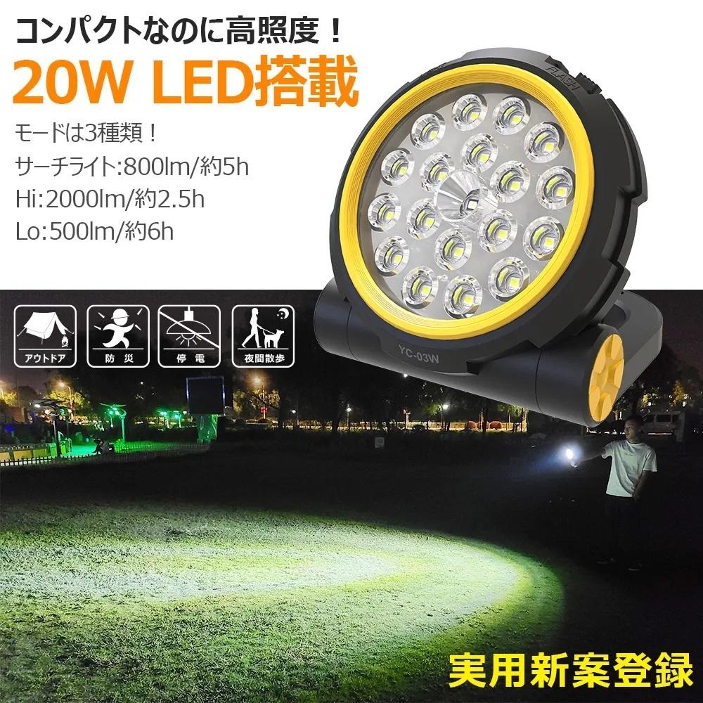 充電式LED 20W マグネット内蔵で冷蔵庫に固定できる 投光器 20W 超軽量 小型 軽量 充電式 作業灯 防災 TYPE-C 停電対策 DIY ワークライト LEDライト アウトドア レジャー 防災 釣り コンパクトYC-03W