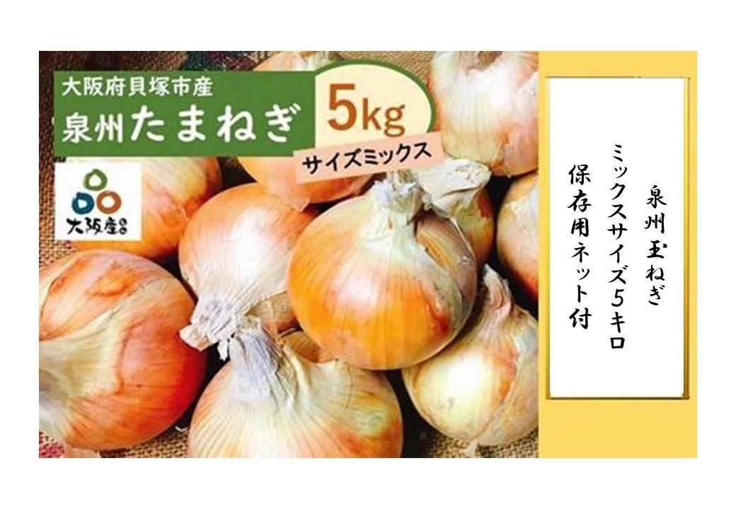 泉州玉ねぎミックスサイズ５kg　保存用ネット付