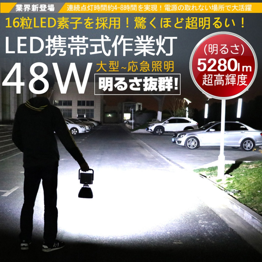 充電式LED 48W 底部マグネット USB出力 中角90° 小型スタンドライト YC-48K