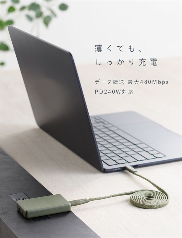 CIO ケーブル Mate Flat Spiral Cable CtoC Type-Cケーブル 充電 iPhone スマートフォン iPad モスグリーン｜小型 軽量 おしゃれ 便利 [2661]