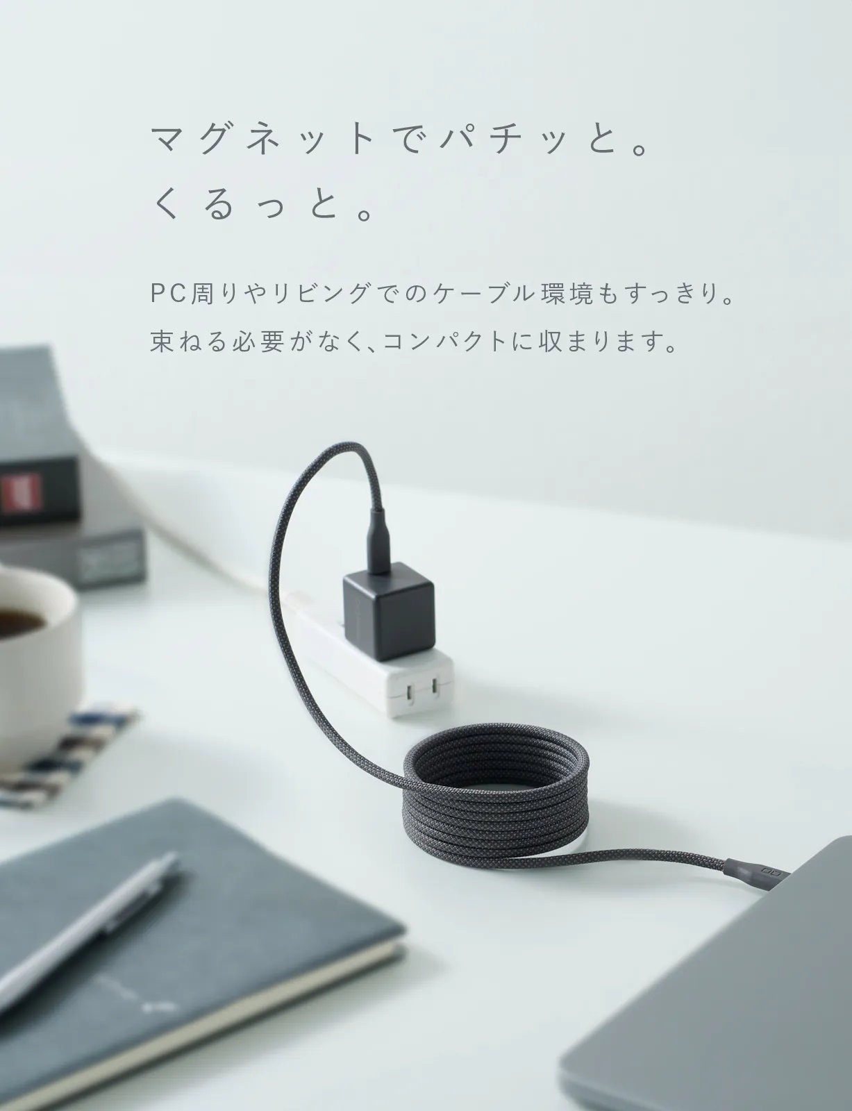 CIO スパイラルケーブル CtoC 2m (ナチュラルホワイト)｜Type-Cケーブル ケーブル 充電 iPhone スマホ スマートフォン iPad タブレット ノートPC [2549]