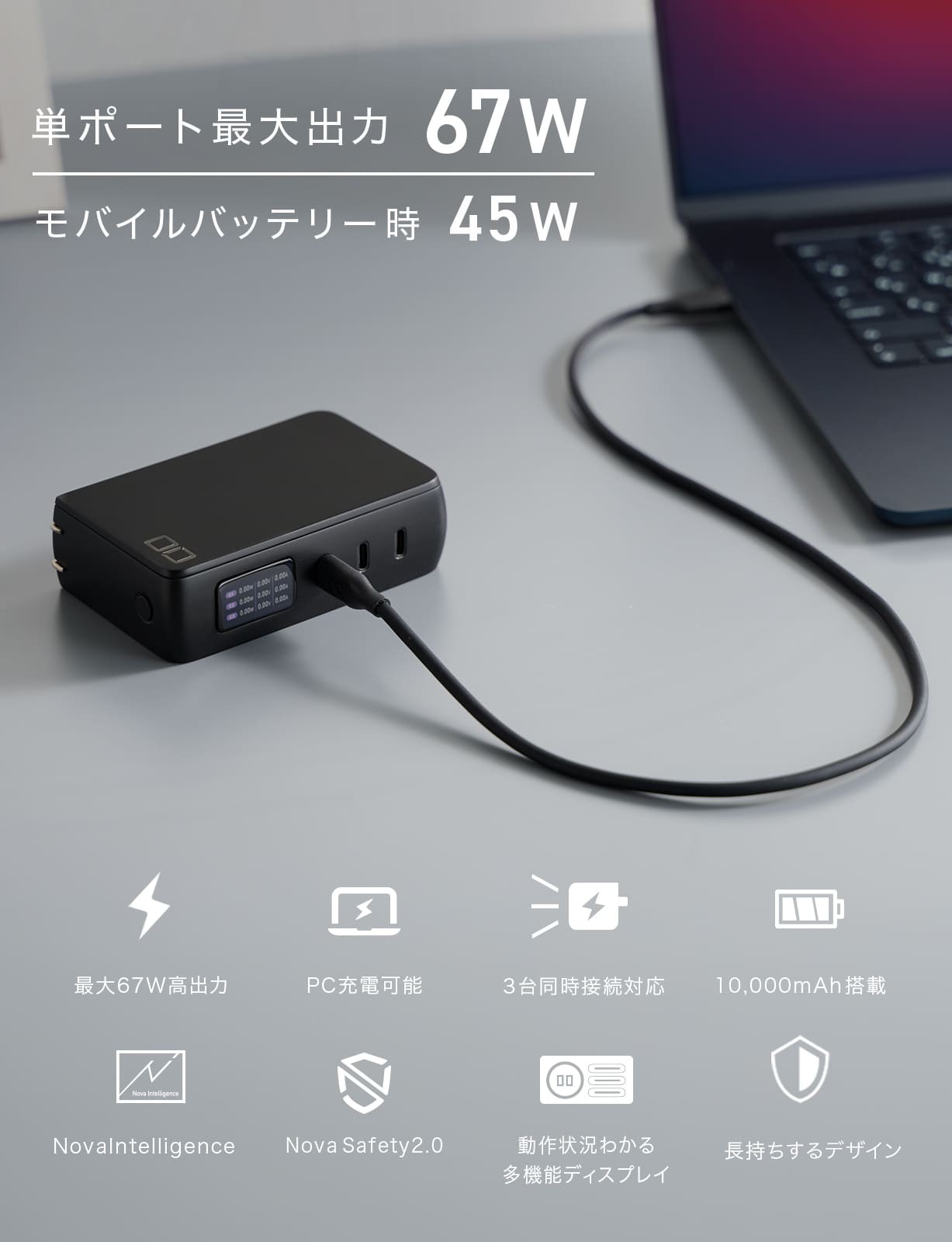 SMARTCOBY Pro PLUG II67W3C (ブラック)｜CIO ACアダプター モバイルバッテリー 充電 充電器 iPhone スマートフォン スマホ [2534]