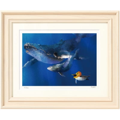 イラスト作家「菜生」アートフレーム《旅の親子クジラ》旅シリーズ【1740395】