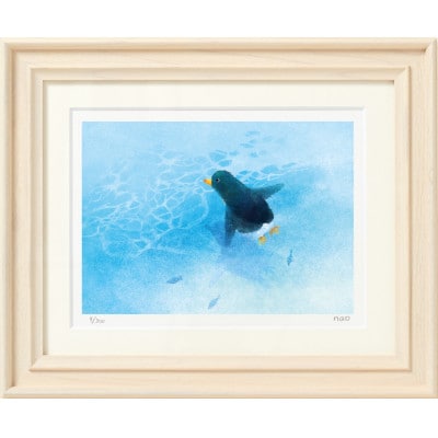 イラスト作家「菜生」アートフレーム〈浅瀬のゆったり海〉ペンギン【1508171】