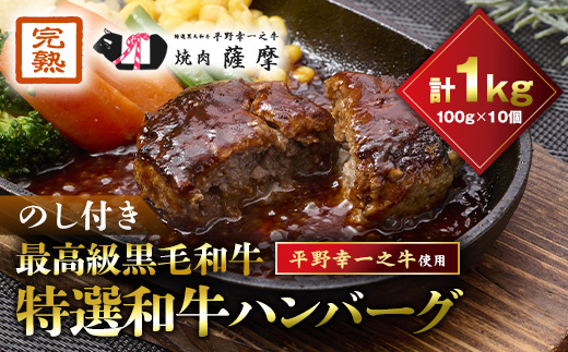 【のし付き】特選和牛〈焼肉薩摩 完熟平野幸一之牛〉ハンバーグ10個【配送不可地域：離島】【1042958】