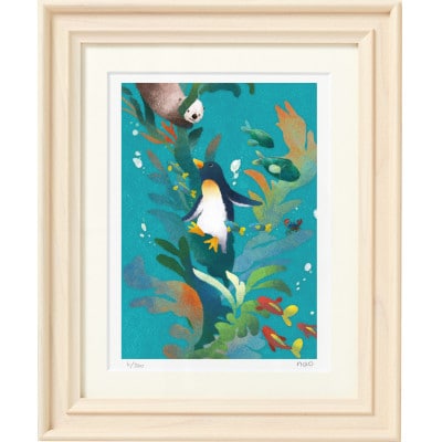 イラスト作家「菜生」アートフレーム〈海藻であそぶ〉ペンギン【1675706】