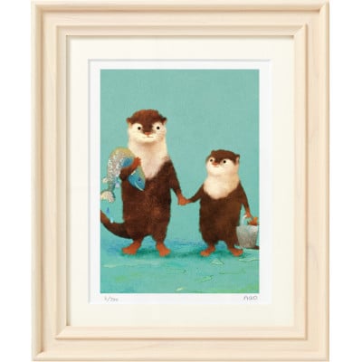 イラスト作家「菜生」アートフレーム〈かーちゃん喜ぶかなぁ〉カワウソ【1569237】