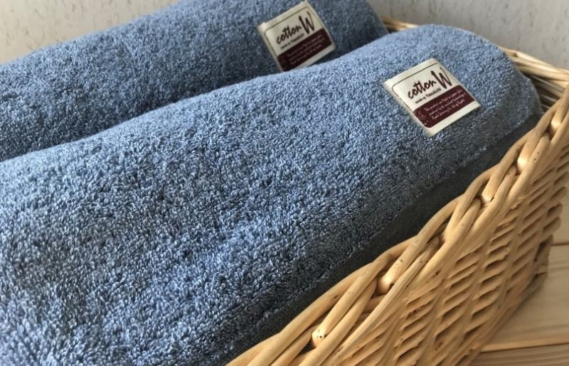 コットンＷ バスタオル 2枚（ブルー）【泉州こだわりタオル】【泉州タオル 国産 吸水 普段使い 無地 シンプル 日用品 家族 ファミリー】