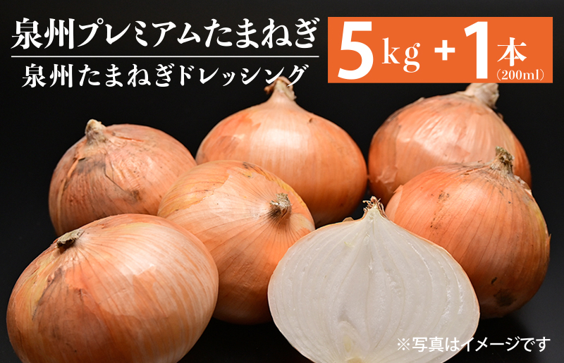 射手矢さんちの泉州プレミアムたまねぎ5kgとドレッシング 200ml×1本【玉ねぎ タマネギ 玉葱 甘い 野菜 国産 訳あり サイズ不揃い 期間限定 オニオン スライス サラダ カレー シチュー バーベキュー BBQ 肉じゃが】 G1319