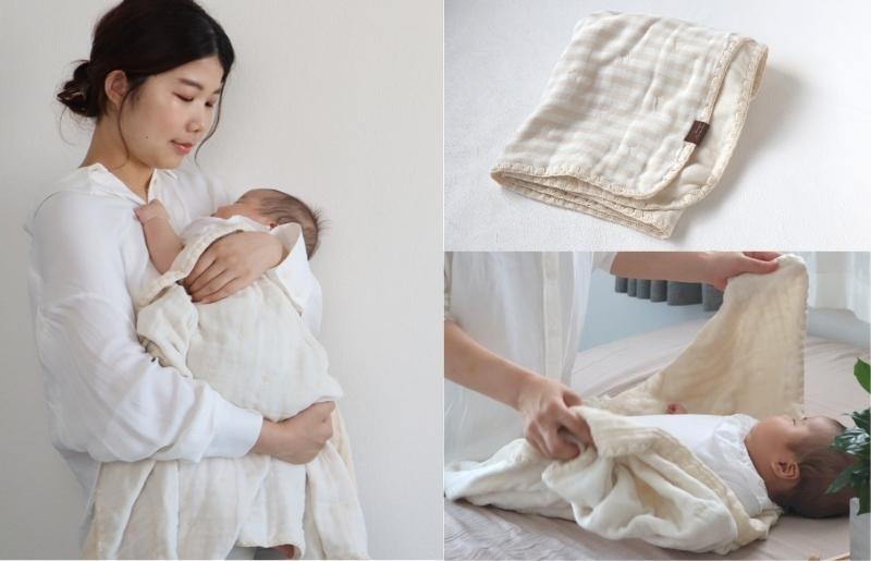 【eclat bebe】泉州南部織 4重ガーゼ ベビー3点セット（BeWh/ケット）＜スピード発送＞