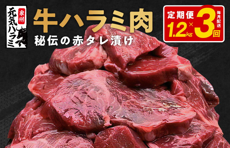 牛ハラミ 定期便 1.2kg 全3回【毎月配送コース 小分け 300g×4 味付き 牛肉 焼くだけ 小分け BBQ やきにく 数量限定】 099Z269