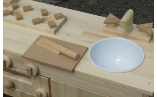 手作り木製「棚付」魚焼きグリル付きままごとキッチン ＧＨＫＲ　素材色バージョン 099H2157