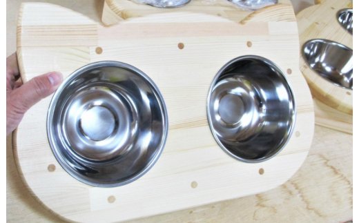 手作り木製 2椀付きペット用食器・水飲み