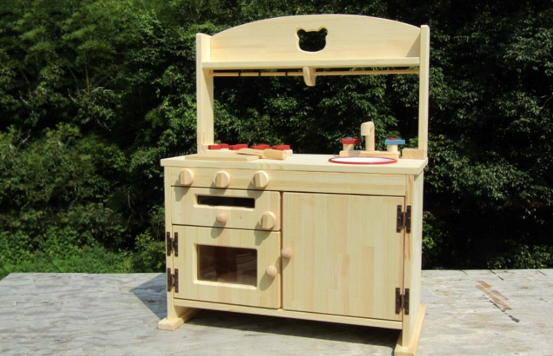 手作り木製「棚付き」ままごとキッチン 魚焼きグリル付き すかし入り GHK-R2 099H2214