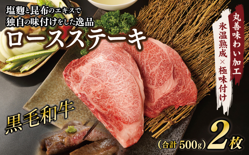 黒毛和牛 ロースステーキ 2枚 総量 500g【氷温熟成×極味付け 国産 牛肉 経産牛 すてーき 訳あり サイズ不揃い】  mrz0002